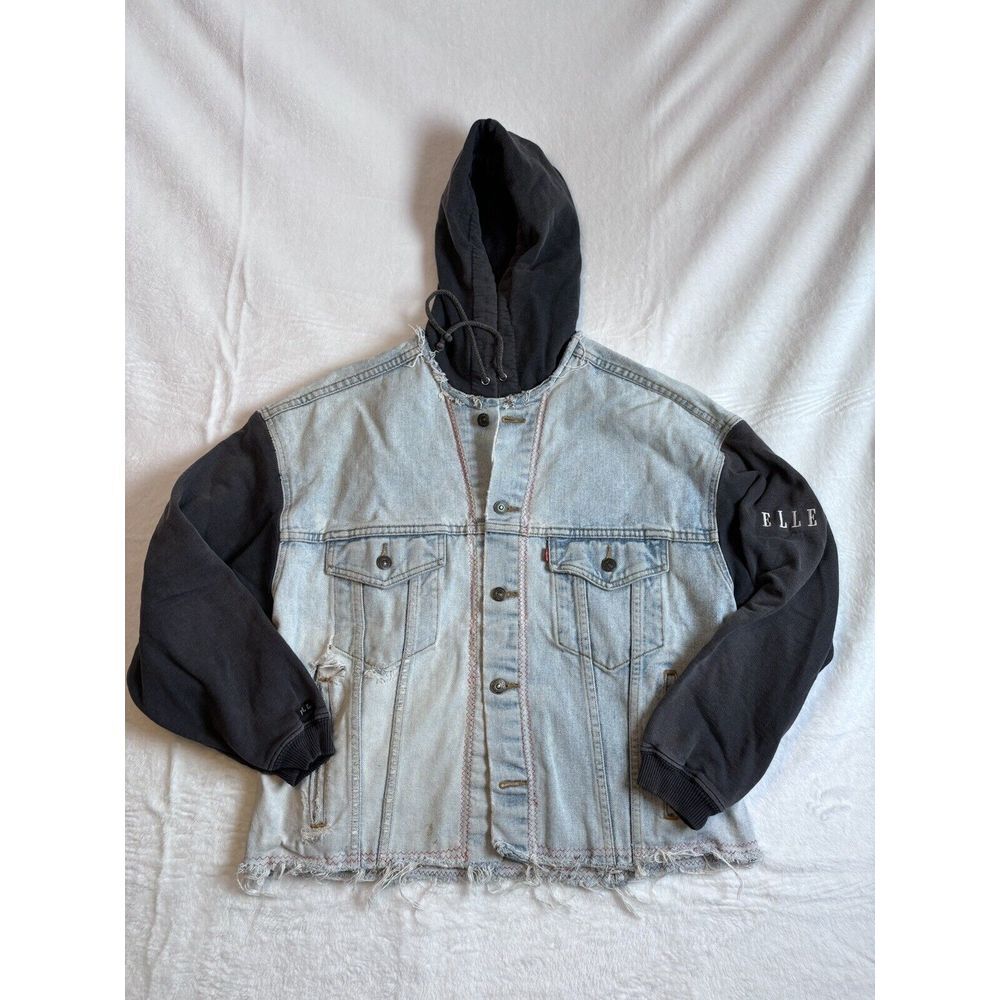 VTG Elle Denim Long‎ Sleeve Jacket Hoodie Levi's Women's S/M USA Flag